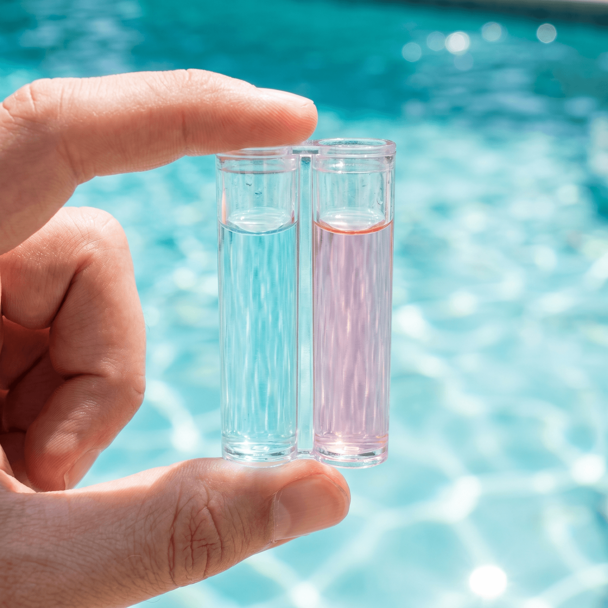 Medición del agua de la piscina con un kit de test